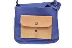 Handcrafted leather Small Upcycled Blue Leather Handbag made in France - Detail 8