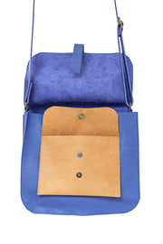 Blue leather handbag