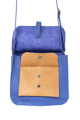 Blue leather handbag