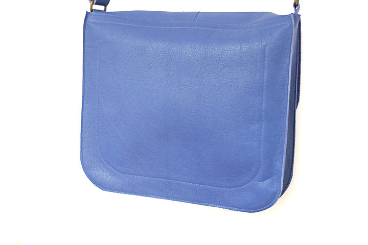Blue leather handbag