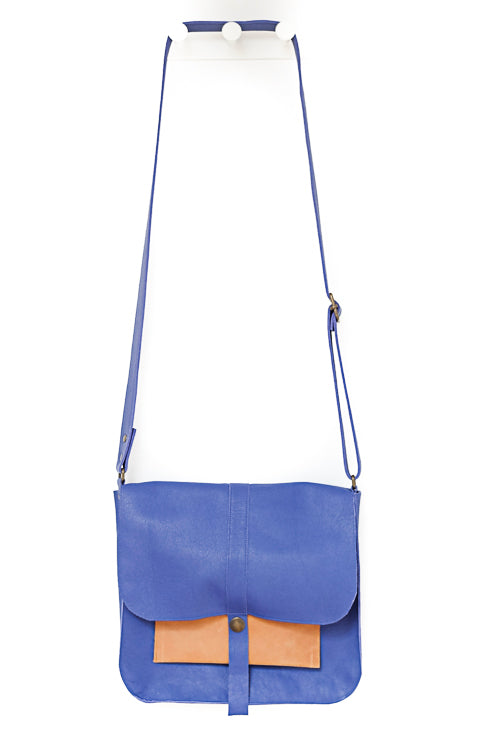 Blue leather handbag