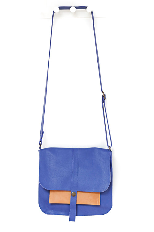 Blue leather handbag