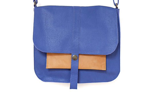 Blue leather handbag