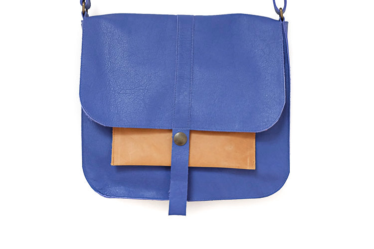 Blue leather handbag