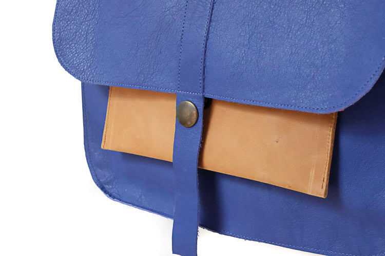 Blue leather handbag