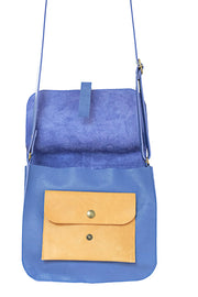 Blue leather handbag