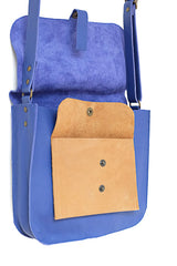 Blue leather handbag