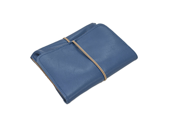 Grand porte monnaie bleu cuir