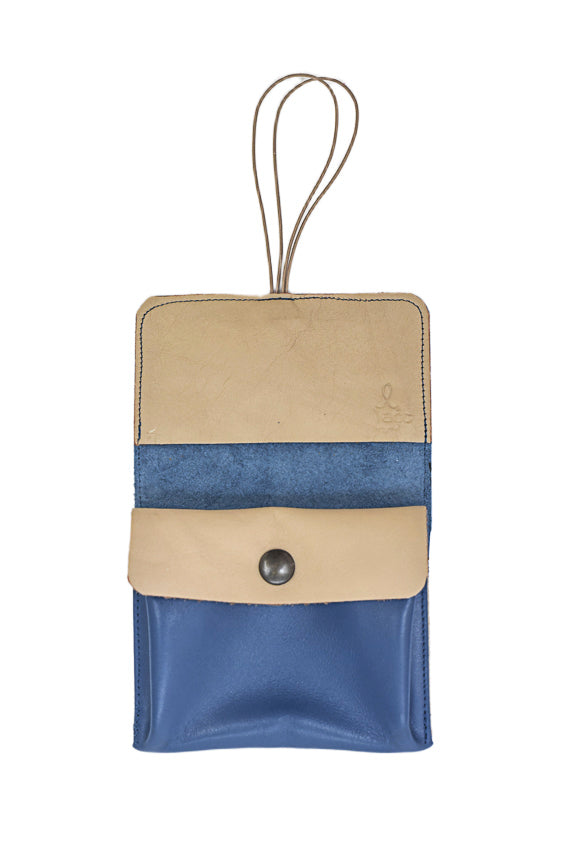 Grand porte monnaie en cuir bleu