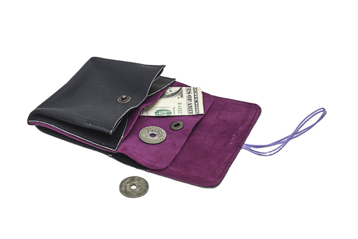 Grand porte monnaie en cuir bleu marine