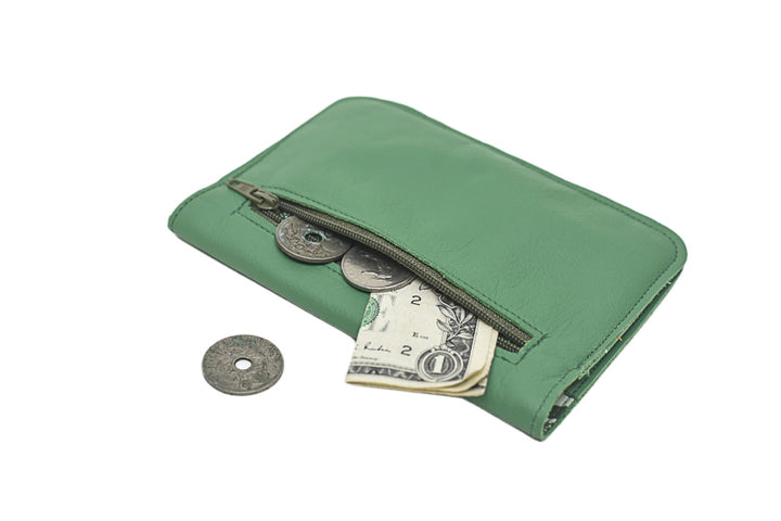 portefeuille cuir vert