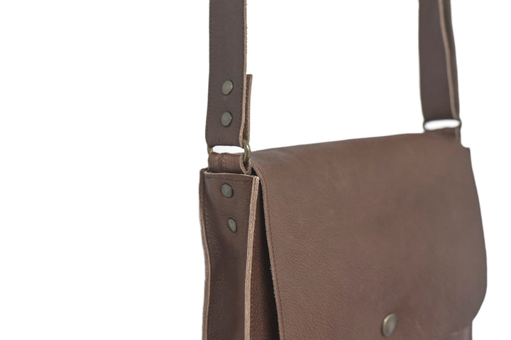 Brown leather handbag