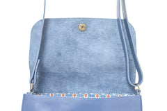 Sac à main cuir artisanal bleu bandouliere