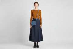 Sac à main cuir artisanal bleu bandouliere