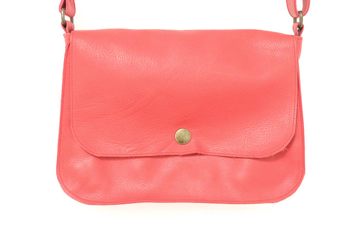 Red leather handbag