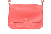 Red leather handbag