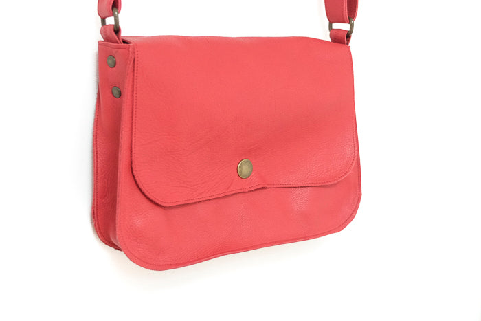 Red leather handbag