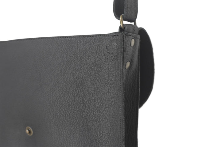 Handcrafted soft black leather handbag