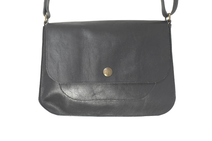 Black Soft Leather Shoulder Handbag