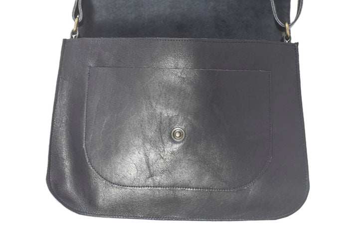 Black Soft Leather Shoulder Handbag
