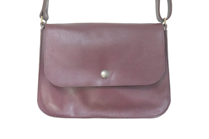 leather handbag Wine-colored color