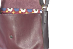 leather handbag Wine-colored color