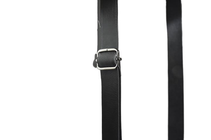 leather handbag with pouches and adjustable sewed leather strap