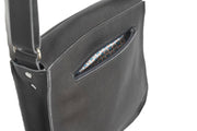 leather handbag with pouches and adjustable sewed leather strap