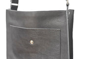 leather handbag with pouches and adjustable sewed leather strap