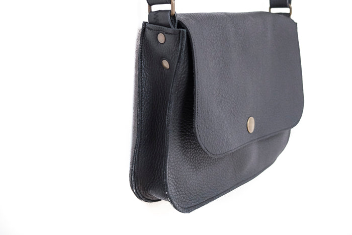 Black leather handbag