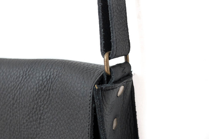 Black leather handbag