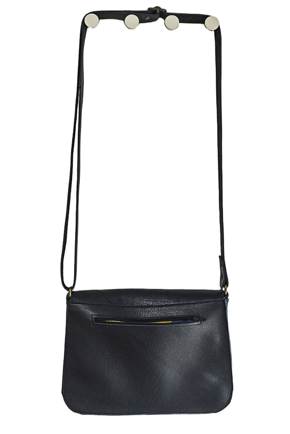 Black crossbody grained black leather handbag