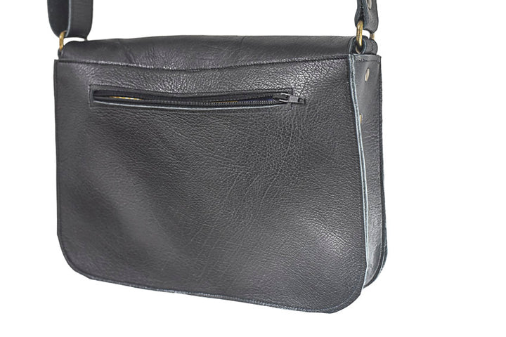 Black crossbody grained black leather handbag