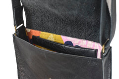 Black crossbody grained black leather handbag