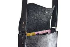 Black crossbody grained black leather handbag