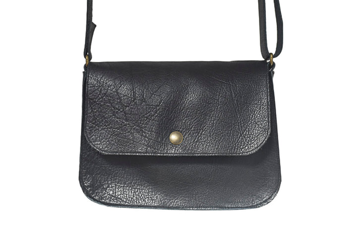 Black crossbody grained black leather handbag