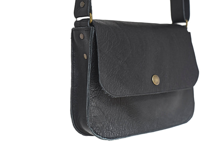 Black crossbody grained black leather handbag