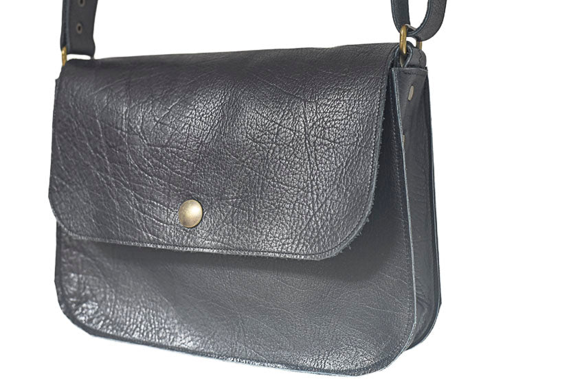 Black crossbody grained black leather handbag