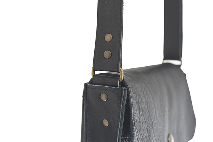 Black crossbody grained black leather handbag