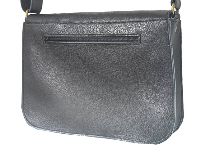 Black crossbody grained black leather handbag
