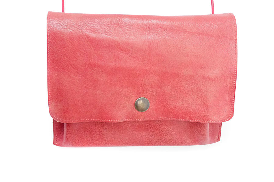 Shoulder leather bag with bellows
