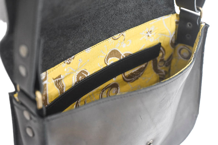 black leather handbag