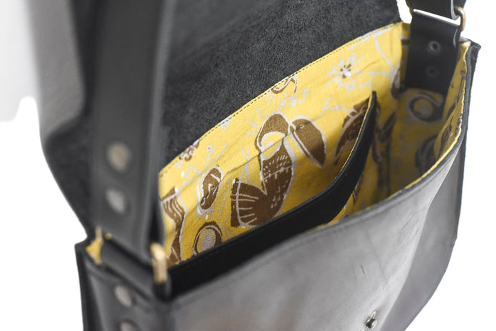 black leather handbag