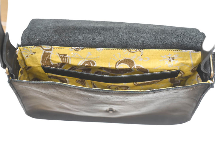 black leather handbag