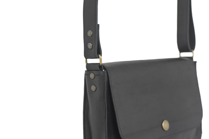 black leather handbag