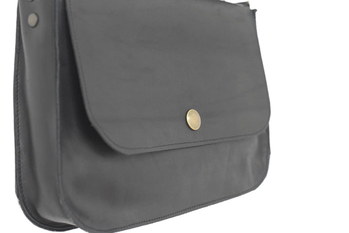 black leather handbag