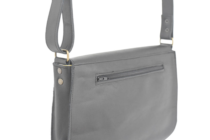 black leather handbag