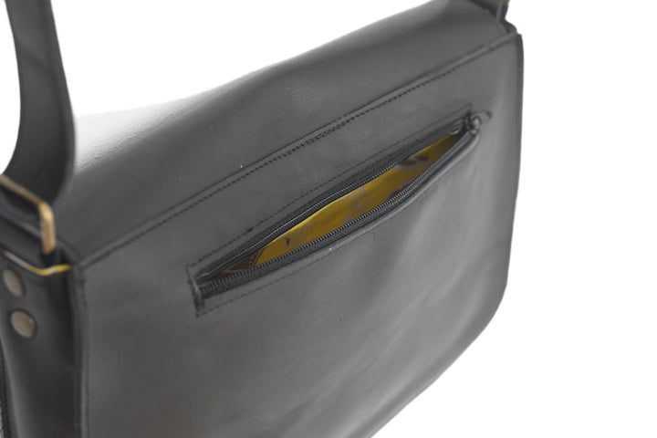 black leather handbag