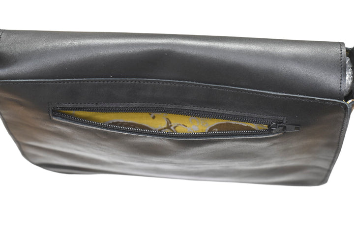 black leather handbag