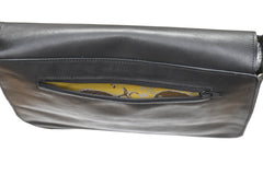 black leather handbag